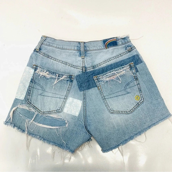 American Eagle Shorts Woman 0 90s Highest Rise Boyfriend Patchwork Rainbow Denim - Picture 1 of 12